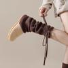 1Pair Stretchy Material Slouch Leg Socks Solid Color Drawstring Leg Warmers  Winter