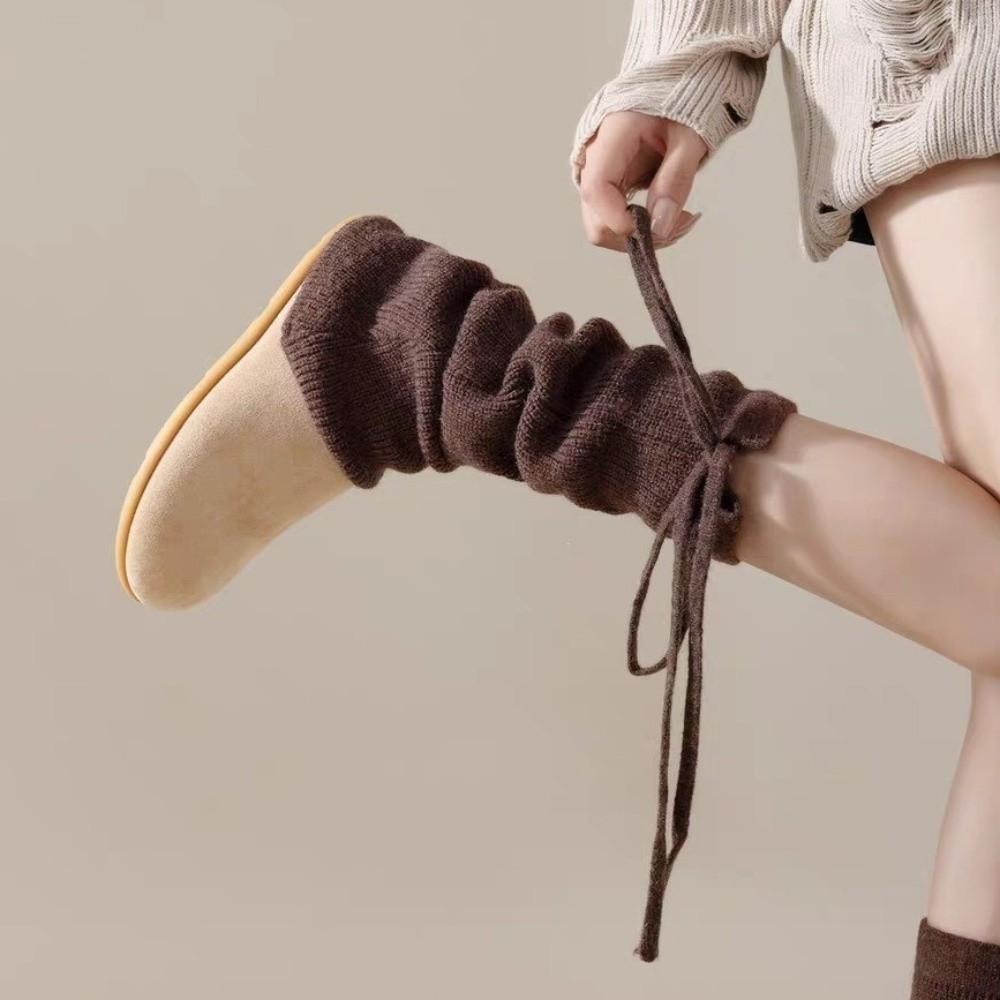 1Pair Stretchy Material Slouch Leg Socks Solid Color Drawstring Leg Warmers  Winter