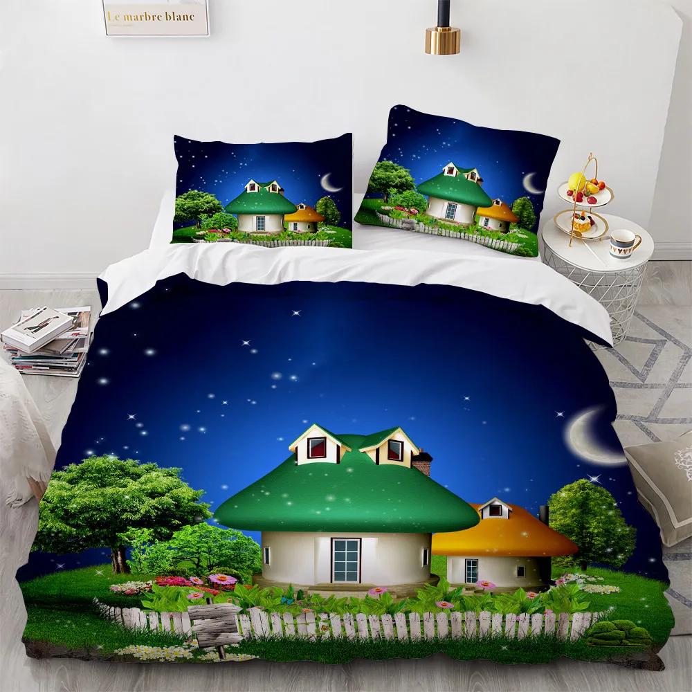 

3D Print Mushroom Bedding Sets Pastoral 200X200 Duvet Cover Set Flower Dropshipping Bedroom Set Queen Home Bed Set For Girls EU single(135x200cm)