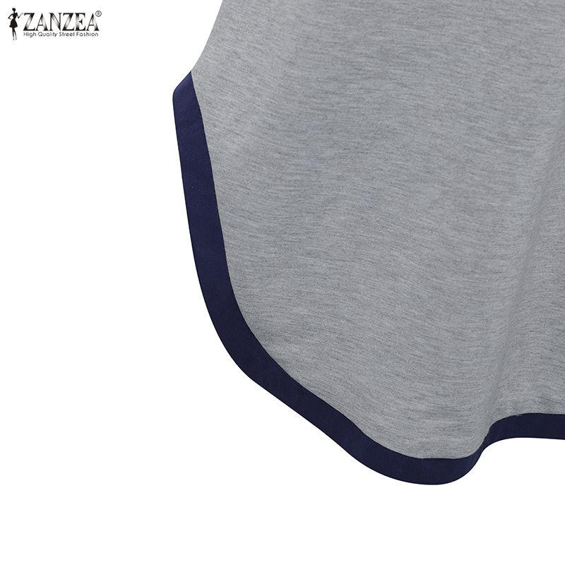 ZANZEA Herbst Damen Langarm Freizeit Dünn Mit Kapuze Pullover Langes Kleid