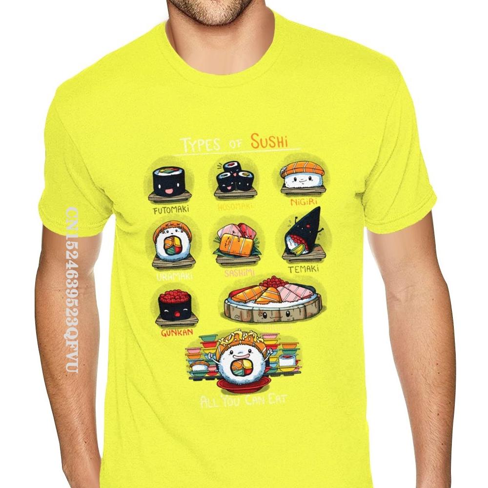Cheap Graphic Types Of Sushi Tees Shirts Men's Make Your Own Gothic Style Anime Tshirt Retro Cotton O Neck Shirt