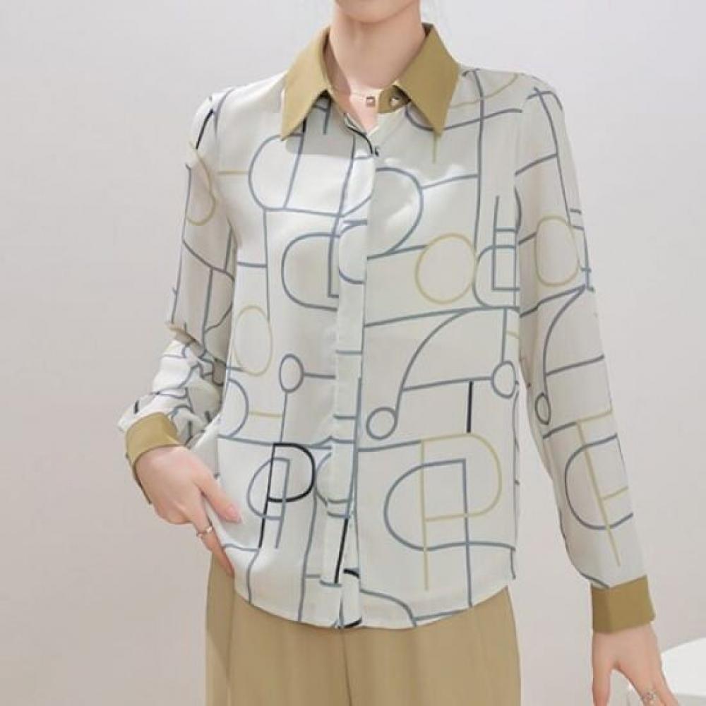 Navava Unisex Vintage Printing Pattern Long Sleeve Collar Shirt Nb2422