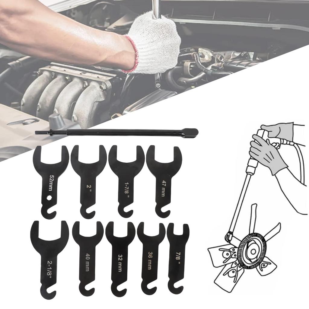 10Pcs Car Pneumatic Fan Clutch Wrench Set 45 Carbon Steel Efficient Portable Clutch Fan Removal Tool Kit Car Accessories