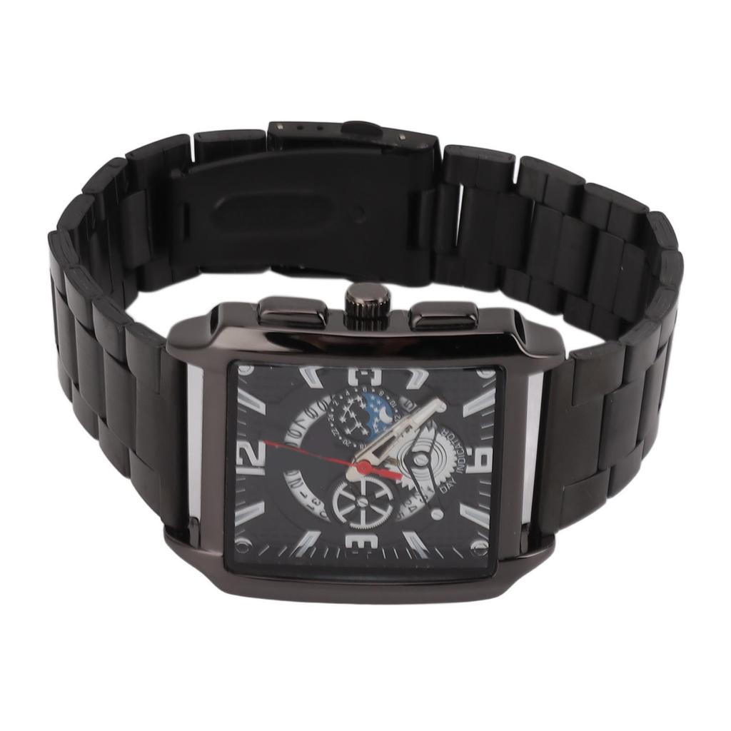 Men Quartz Watch Quadrate Shaped Accurate Time Calendar Stainless Steel Strap Watch for Daily Use