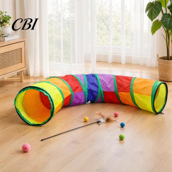Cat Play Tunnel Rainbow Toy, Collapsible Hide with Peek Hole, Zippered Toy Modular Tunnels, Can Be Freely Combined for Indoor Cats Kittens