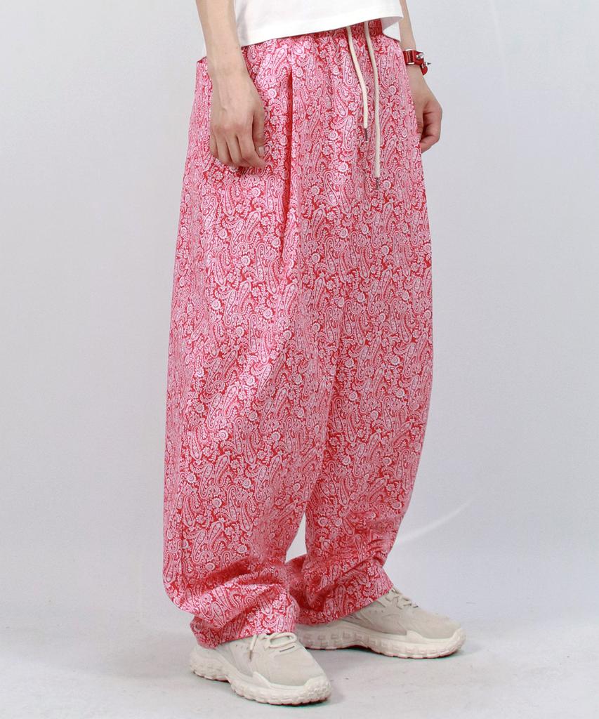 Deumakeu M Paisley Side One Tuck Curved Wide Pants Red