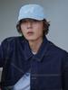 Olinkeompeulliteu Argyle Stripe Denim Pillbox Cap (Light Blue)