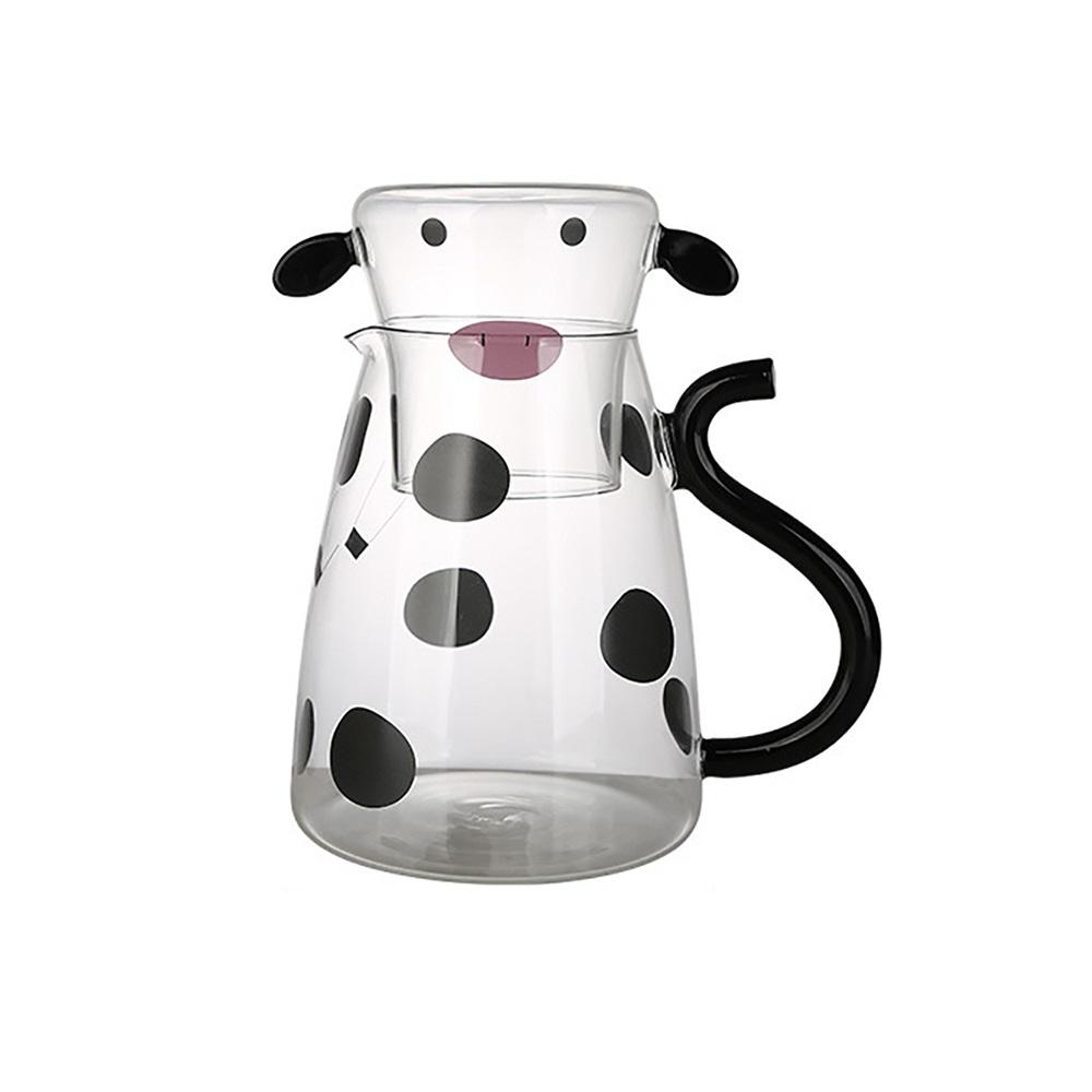 

500/1800 мл стеклянный чайник для холодной коровы, прозрачный прикроватный ночной графин для воды с чашкой, милый кофейный чайник, кувшин для молока, кувшин для сока 500ml