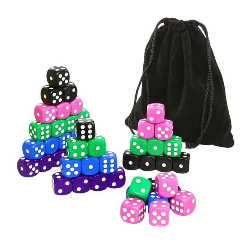 50 Pcs Acrylic 6 Sided Round Corner Dices for Table Game, Classroom Teaching