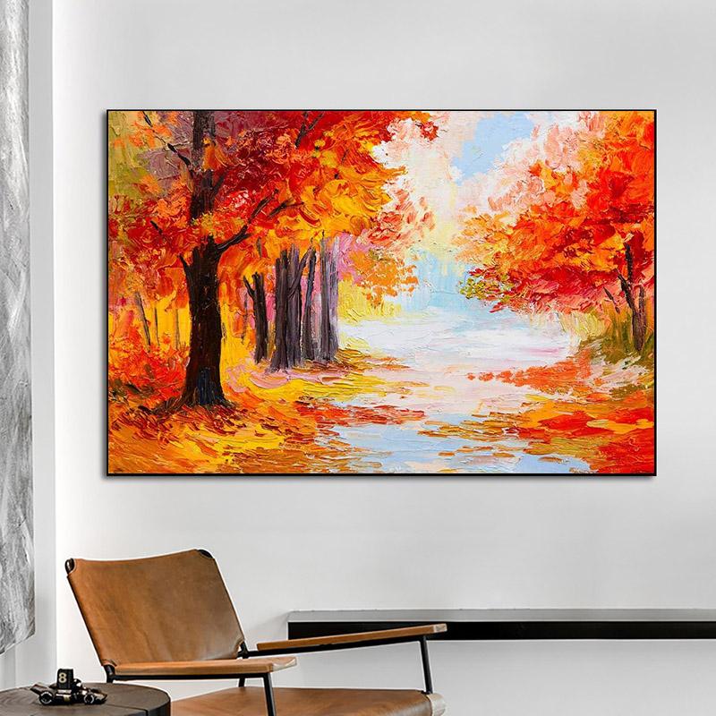 Abstract Landscape Maple In Autumn Forest Tree Leaf Oil Canvas Painting Posters And Prints Wall Art Pictures Home Decor No Frame