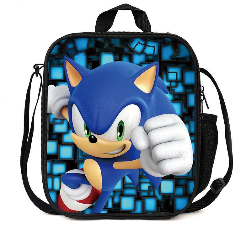 SONIC Student Picnic Bag Oxford Cloth Cartoon Print Shoulder Crossbody Backpack Large Capacity for Boys and Girls