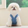 Minimalist Dog Dress With Denim Polka Dot Trim Harness-Compatible Back Strap