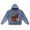 DTG Print Knitted Denim Zip-Up Hoodie Drift Master Brother Print Zipper Hoodies  