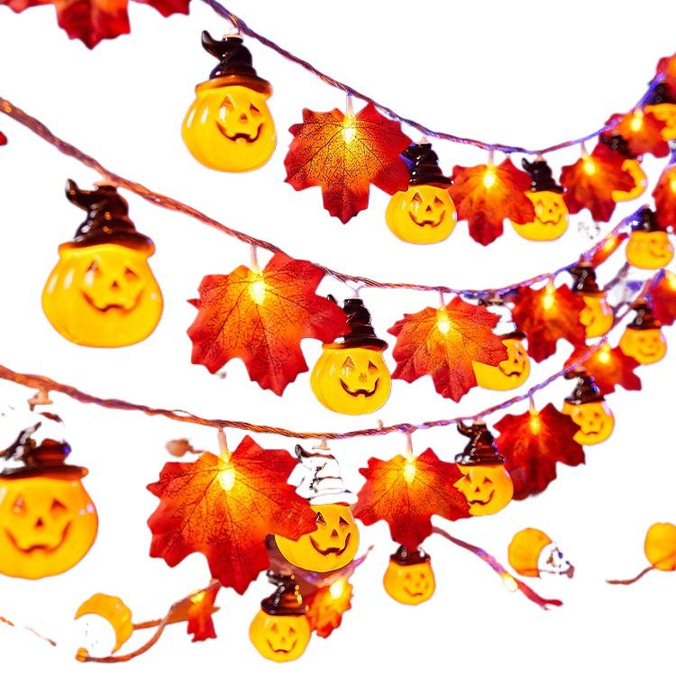 LED Maple Leaf Pumpkin Lantern Halloween Decorations for Window, Bar, Party Scene, and Atmosphere Lighting