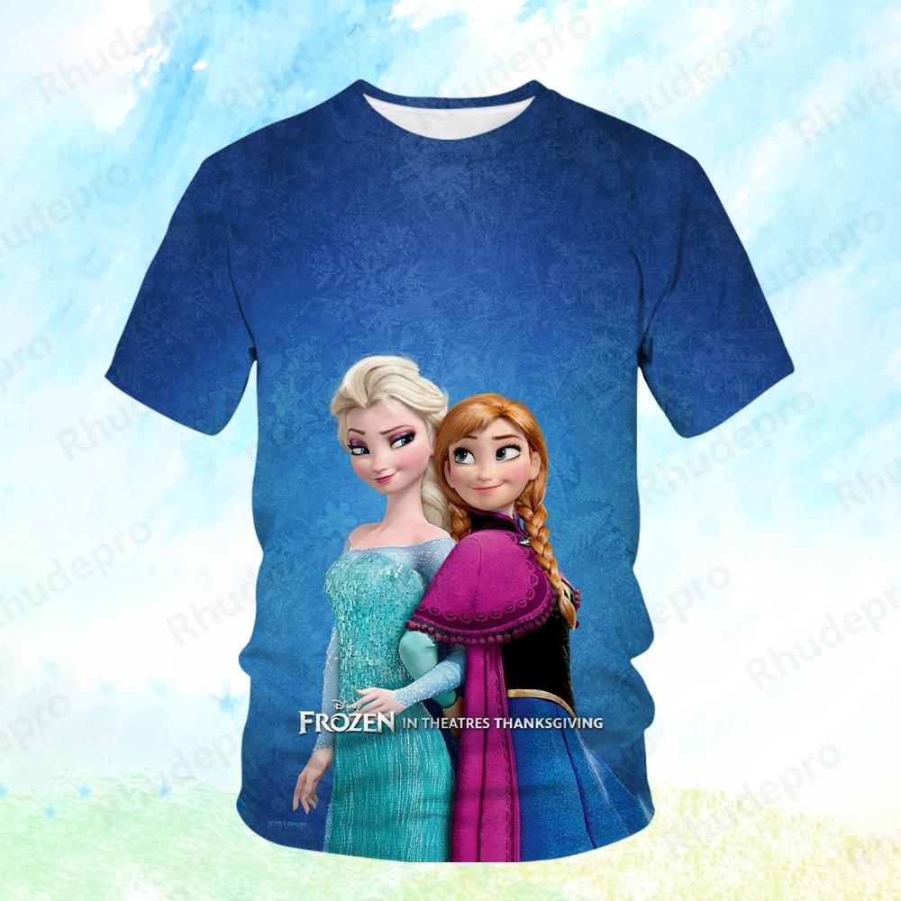 Men's Crew Neck 3D Printed T-Shirt Disney Frozen Princess Elsa Cartoon Movie Women Children Streetwear Fashion T-Shirt Top