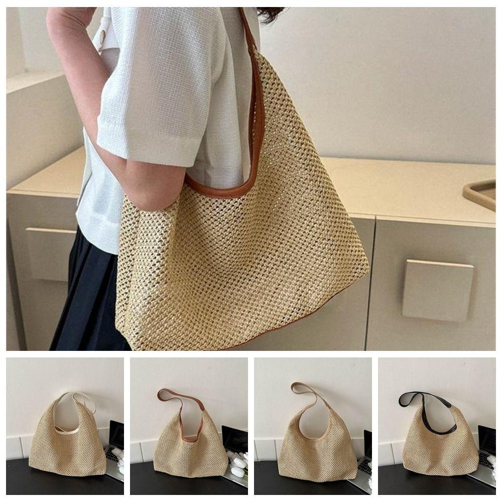 

Large Capacity Weave Straw Bag Handmade Beach Handbags Trendy Raffia Bag Shopping коричневий