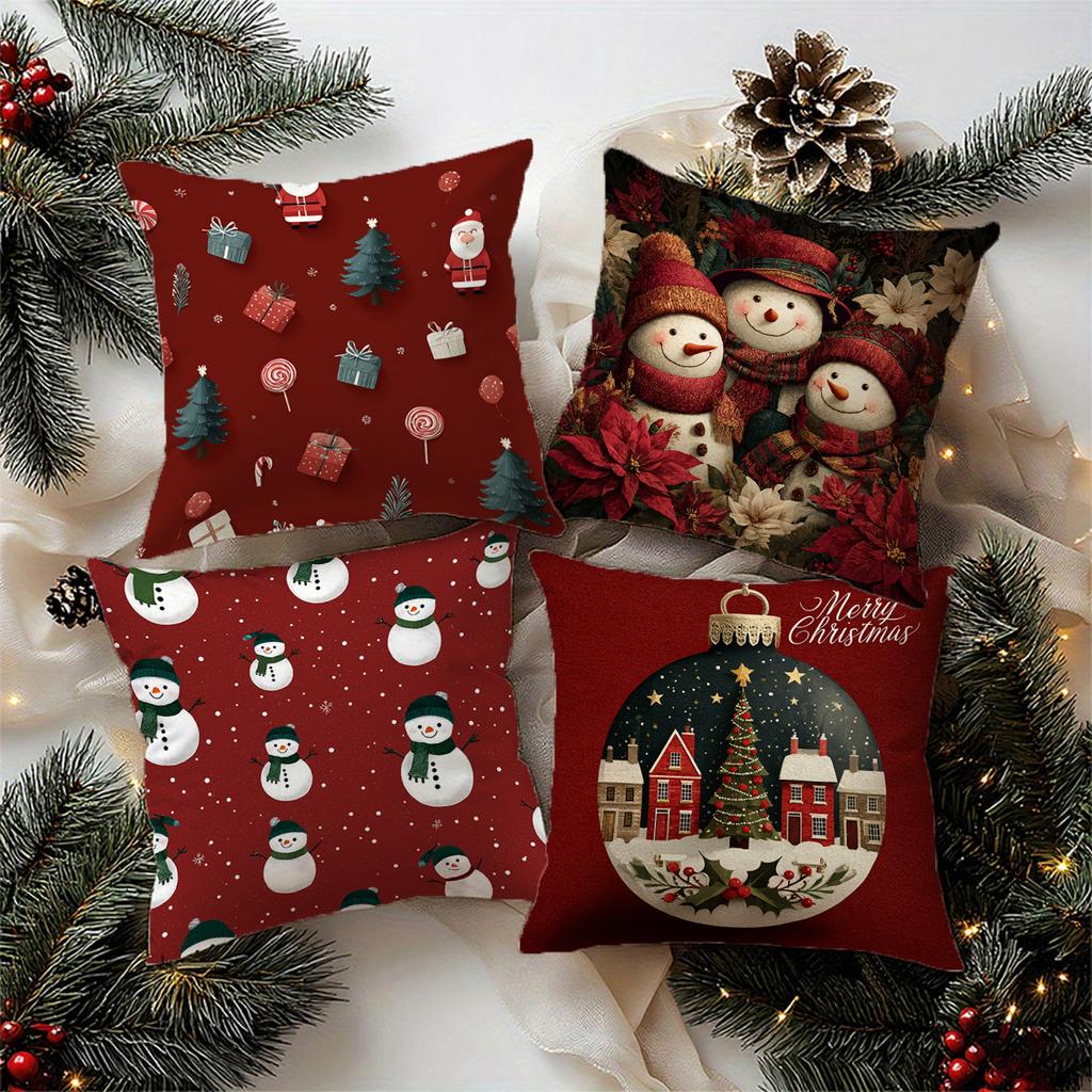 Kissenbezüge mit Weihnachtsmotiven und SchneemännernGeeignet für Sofa, Auto, Schlafzimmer, dekorativer Kissenbezug, Kissenbezug