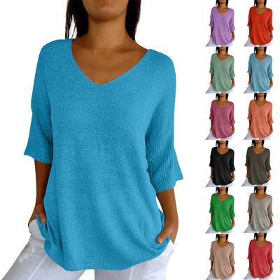 Women's Thin Sweater V-Neck Bottom Shirt Loose Seven Sleeve Top