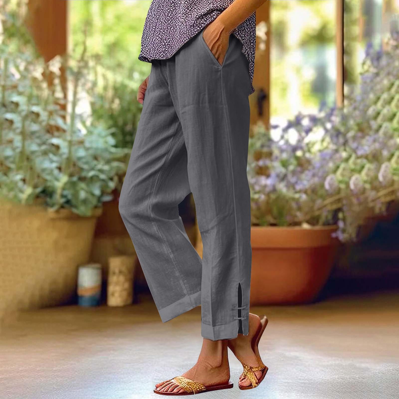 

Женские модные повседневные брюки, однотонные прямые брюки с эластичной резинкой на талии и карманами XL