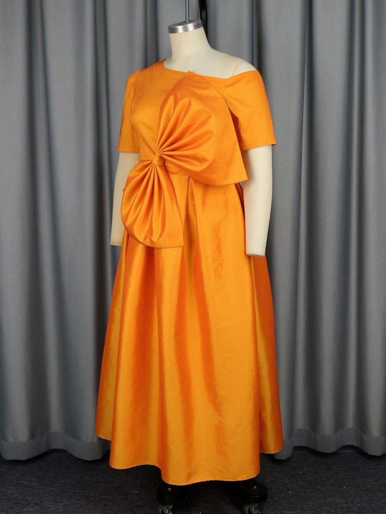 Plus Size Women's High-Waisted Bow Midi Party Dress