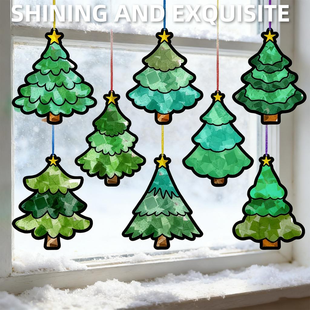 32 Pcs DIY Xmas Tree Shaped Suncatchers Xmas Tree Suncatchers Crafts for Christmas Holiday Home Window Art Decor