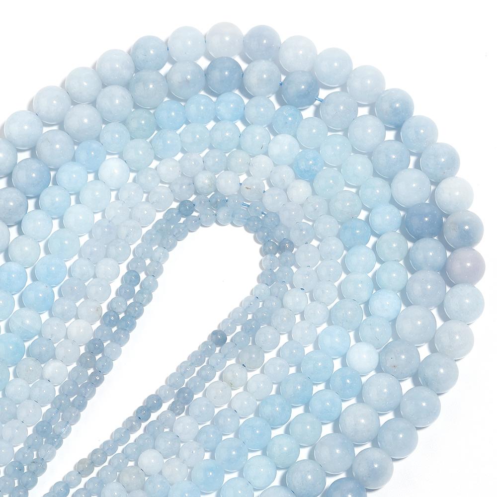 1 Strand Natural Stone Aquamarine Beads 4/6/8/10mm Light Blue Round Gem Beads for DIY Necklace Bracelet Beaded Making Findings