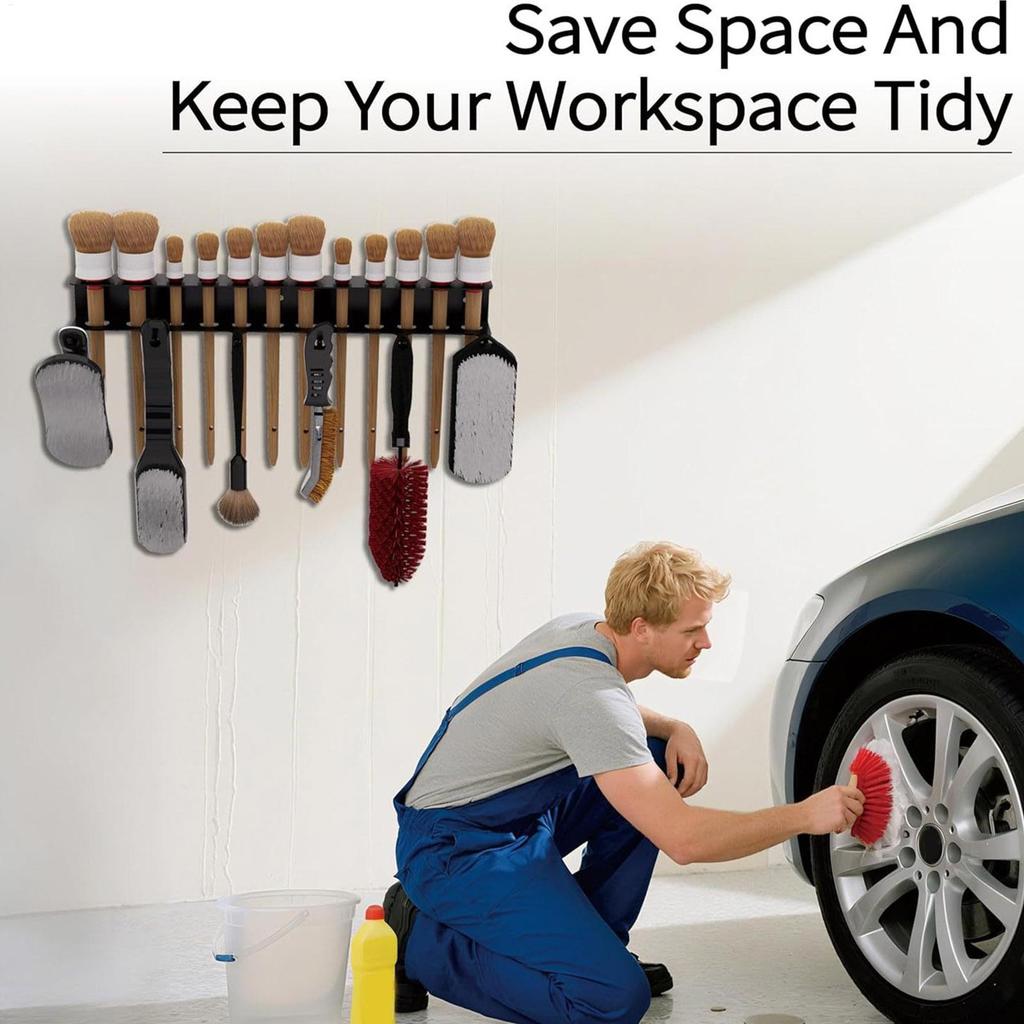 40x8.5x4.5cm Anti Slip Detailing Tool Hanger, Space Saving Car Wash Brush Storage Rack with Hooks, Organizer for Garage Home