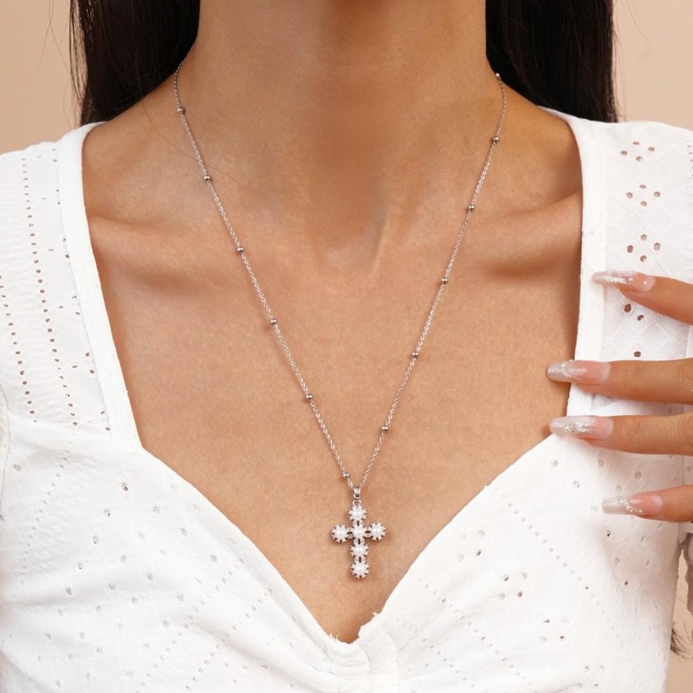 Jewelry Cross Necklace Rhinestone Cross Pendant European American Cross Choker Chain  Girls