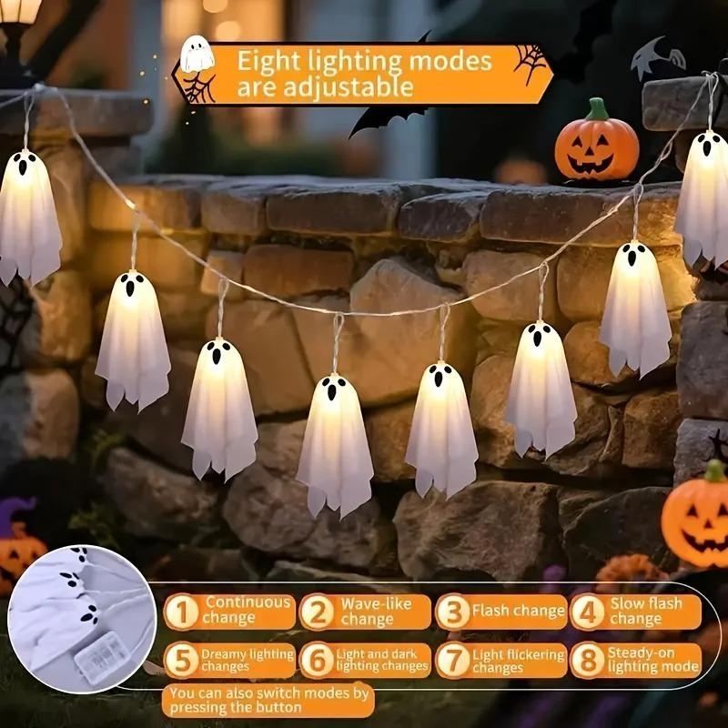 Haunted House Decor Halloween White Hanging Ghost Lights Horror Flying Ghost Props Glowing Spooky Ornaments for Halloween Party Outdoor Yard Decor