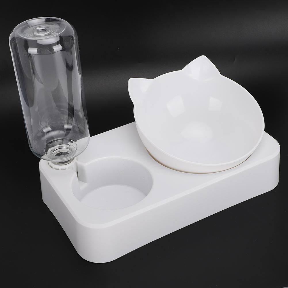 Pet Double Food Feeder Water Drinking Bottle 15 degrees  Adjustable Tilted Neck Protection Cat Dog Feeding BowlL