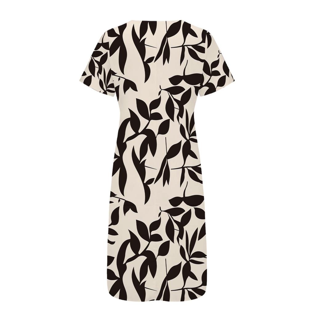 Womens Summer Dresses V Neck Floral Printed Midi Dress Casual Short Sleeve Dresses Trendy Flowy Vacation Sundresses