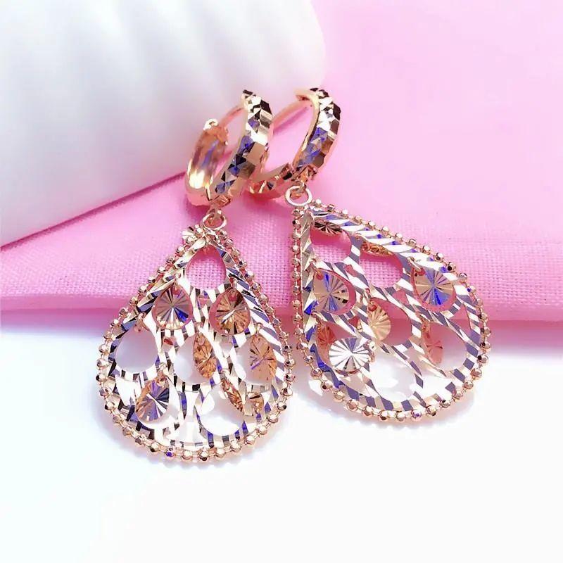 Purple Gold Water Drop-Shaped Hollow Earrings, Simple Personality, High-End Temperament, Rose Gold-Plated