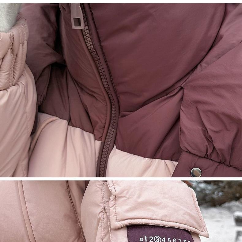 Winter Women Color Block Patchwork Hooded Cotton Jacket Short Korean Style Coat