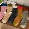 Warm-toned Socks for Women In Autumn, with Contrasting Colors, Seam Stitching, Retro and Casual Mid-calf, Student Sweat-absorbing Pile