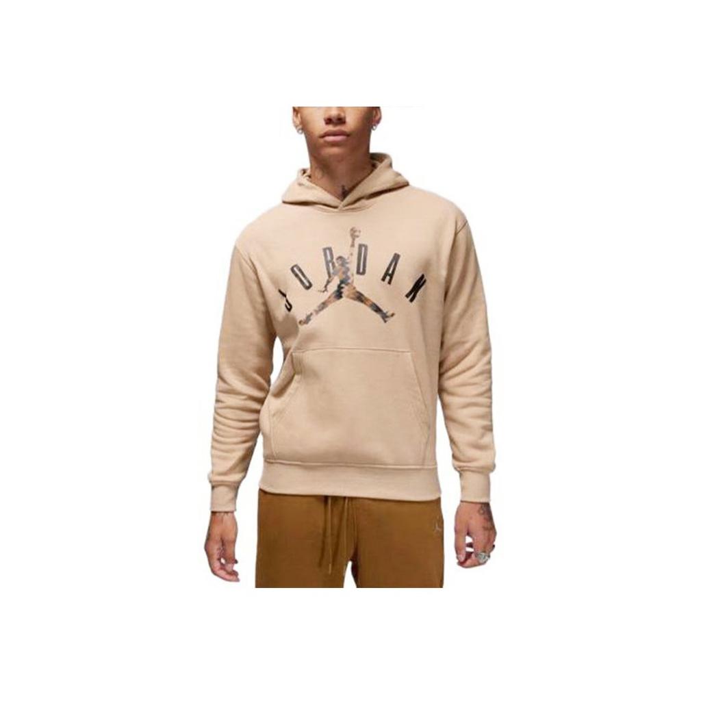 Jordan Logo Print Hoodie With Fleece Lining And Loose Fit Men Tops Khaki FD7416-200
