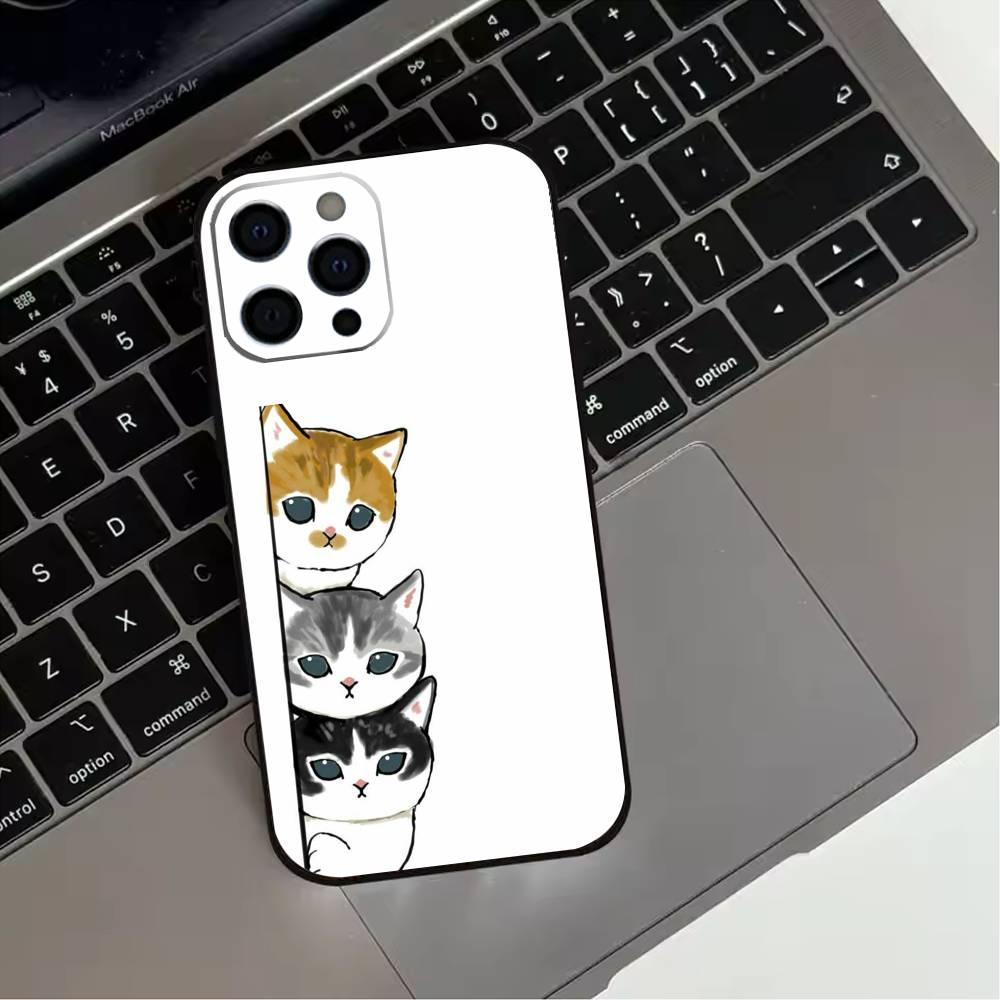 Cute M-Mofusands Cat Phone Case For iPhone 17,16,15,14,13,12,11 Plus,Pro Max,XS,Soft Silicone Black Cover