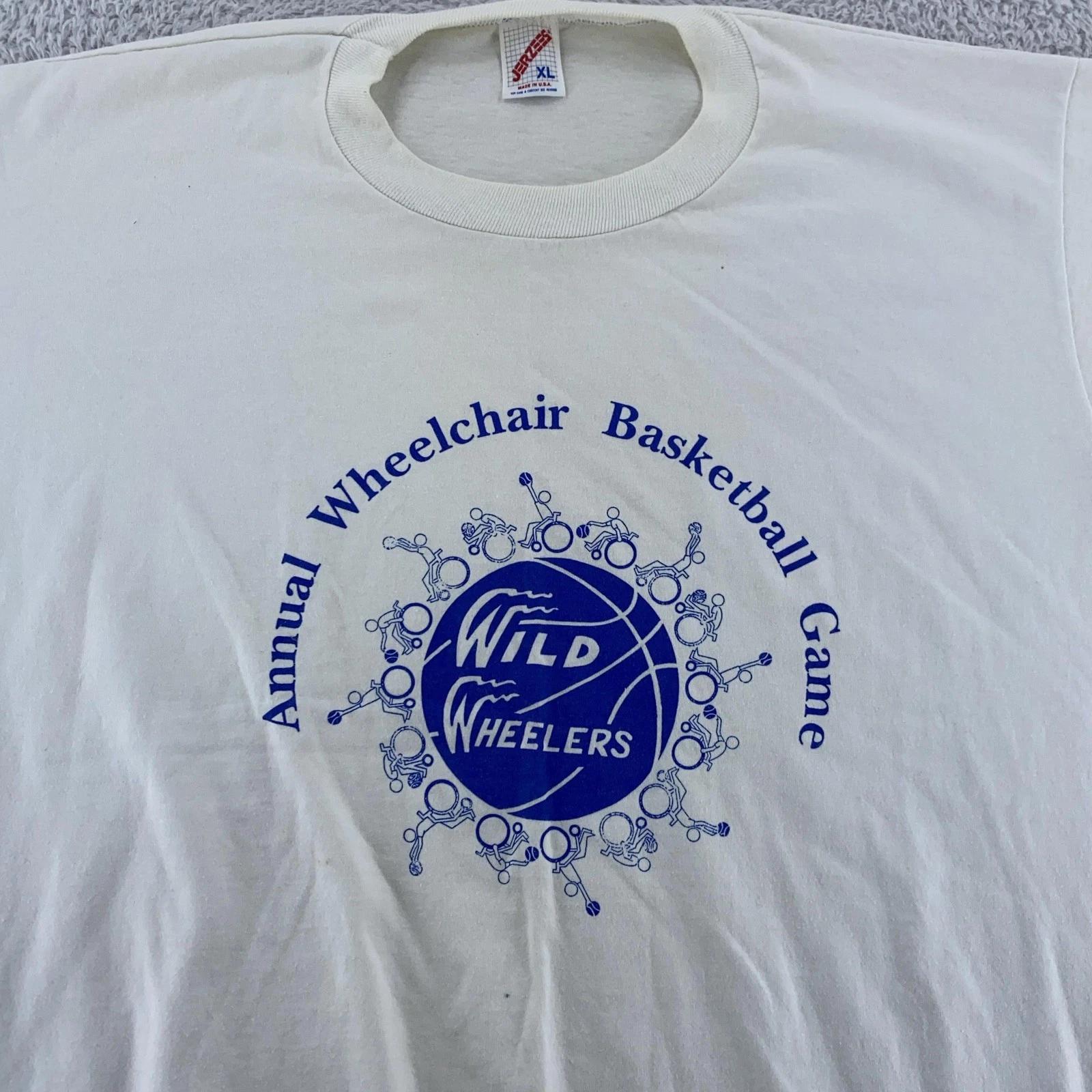 

Vintage Wild Wheelers Wheelchair Basketball Game Shirt Mens XL White 90s USA XL