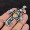 Ciondolo in rame turchese con ostrica spinosa, ciondolo in pietra di luna arcobaleno, ciondolo in argento sterling 925, gioielli fatti a mano, ciondolo con pietra preziosa, ciondolo a croce