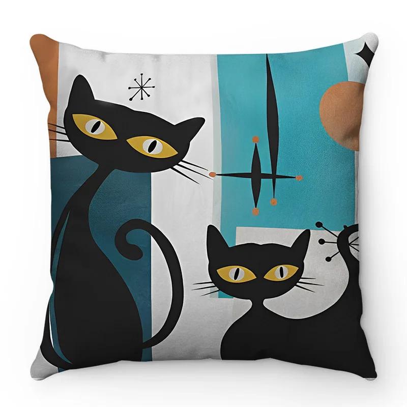 Cartoon Cat Pillow Cover 45x45cm Cute Black Cats Cushion Cover Home Decor Pillowcase Sofa Throw Pillow Case Animals Cushion Case