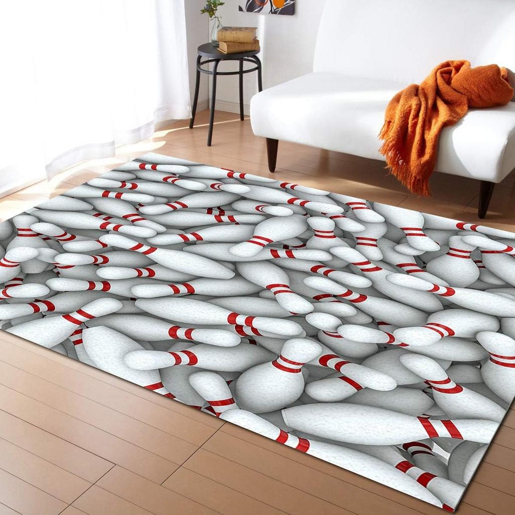 Bowling Party Area Rug for Boys Bedroom Living Room Decor Bowling Ball Carpet Sport Theme Floor Mat Non Slip Entrance Doormat