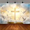 1Pcs2D Background Cloth for the Pentecost Festival Wall Cloth: Beautiful Cloud Background, Cross and Peace Dove Decorati