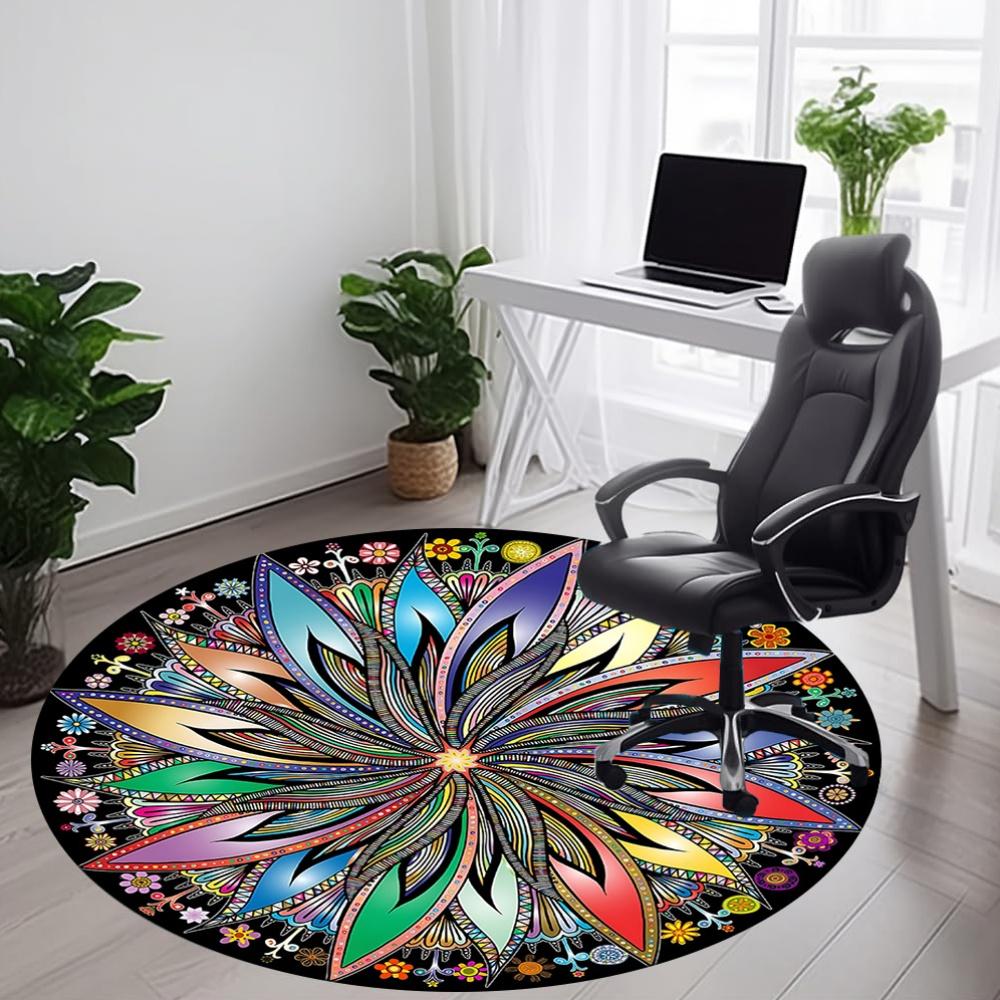 1pc Flower Mandala Chair Carpet for Office, Round Non Slip Durable Large Size Office Carpet, Suitable for Office