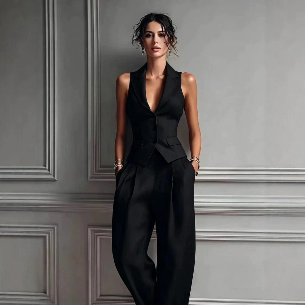Women Clothing Set Sexy V-Neck Button Tank Fashion Casual
