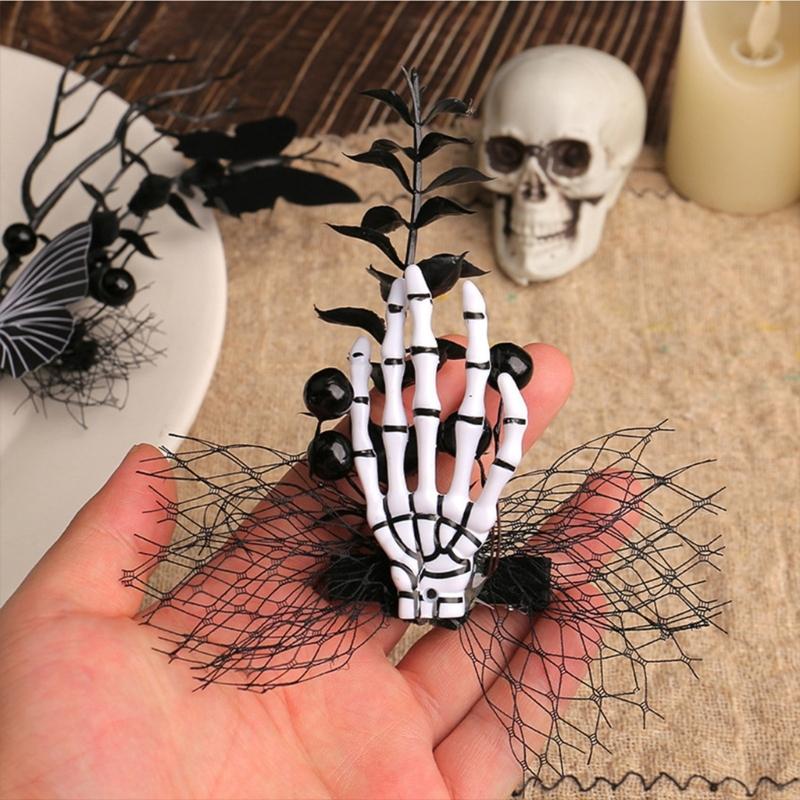 Halloween Hair Clip With Black Butterfly Bone Claw Skull Design For Women Girls Party Accessory