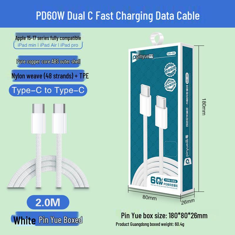 Compatible with Apple 16/17, Braided iPhone 15 Dual Fast Charging USB-C To USB-C Data Cable