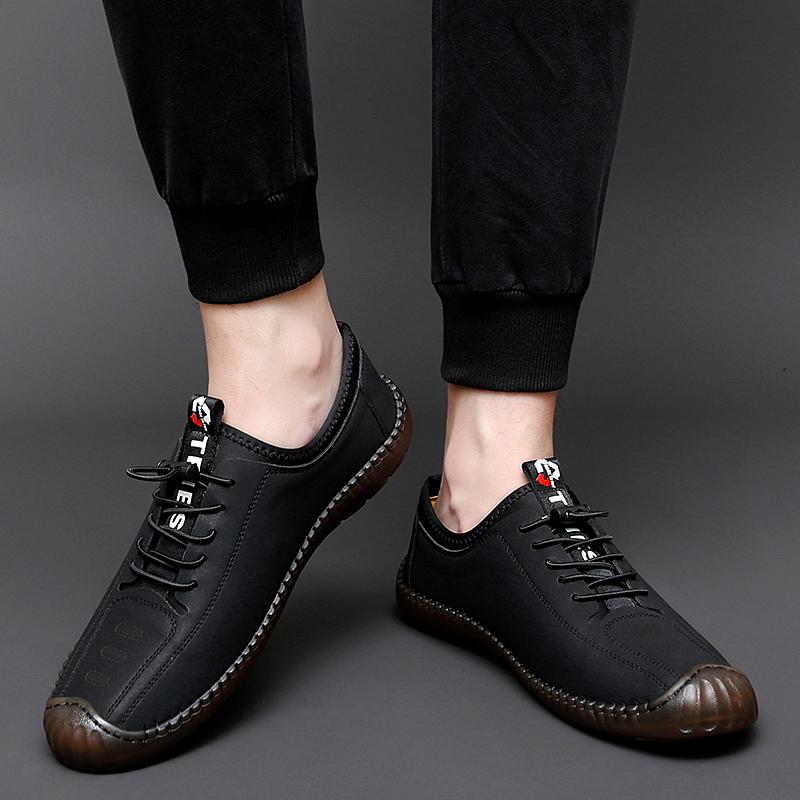 Fashion Outdoor Loafers Men's Slip-on Elastic Leather Shoes High-quality Thick-soled Casual Shoes British Style Driving Shoes Men Shoes