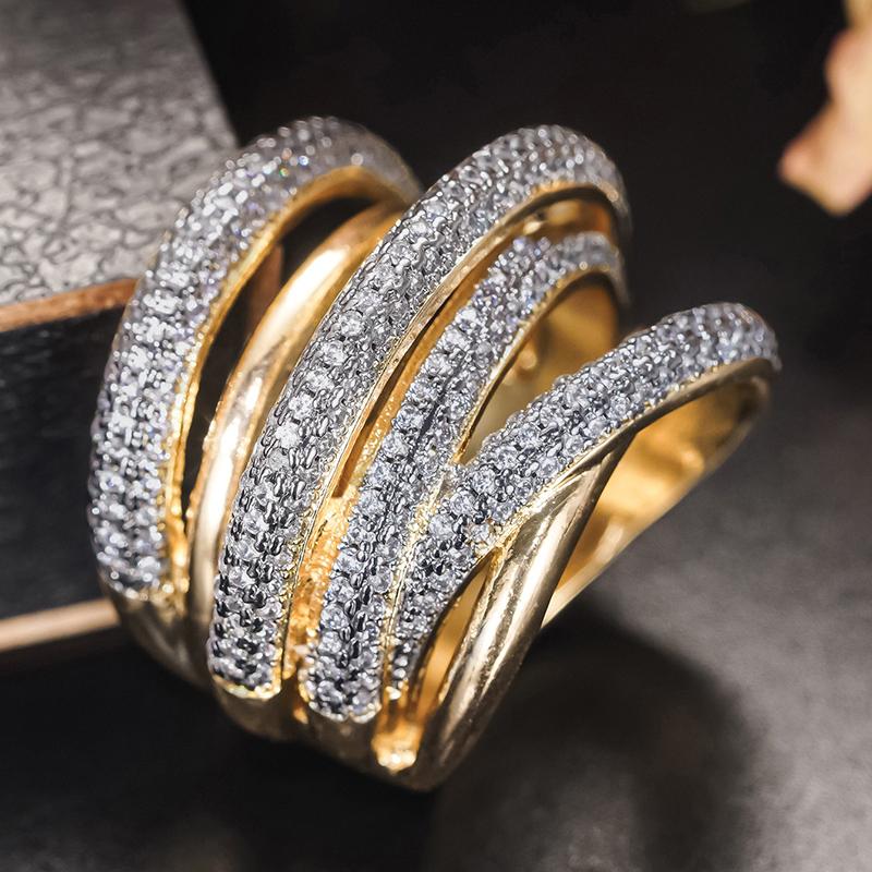 Huitan Stylish Rings with Multi-layer Cross Design Charming Modern Accessories for Women Versatile Chic Bright Jewelry for Party