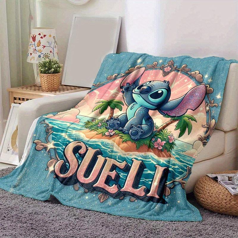1ks deka s potiskem Stitch - Měkká, celoroční přehoz do obývacího pokoje, ložnice, personalizovaný dárek s roztomilým kresleným designem