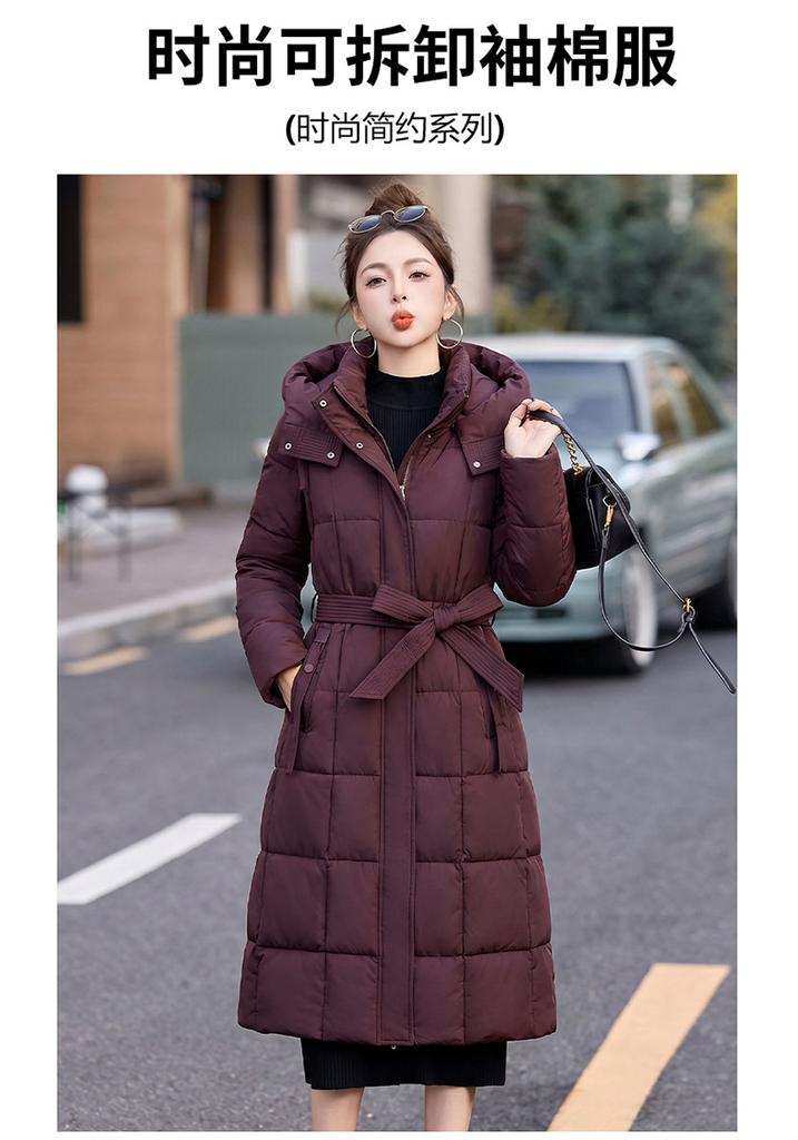 Winter new off-sleeved big fur collar women's slim-fitting thickened down cotton-padded clothes women's long knee-length cotton-padded clothes