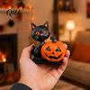 Einzigartige saisonale Heimdekorationen Halloween Schwarze Katze Kürbis Totenkopf Harzstatue, Niedliche Dekoration für künstlerische Schreibtischdekoration Innen Außen Hof Tisch